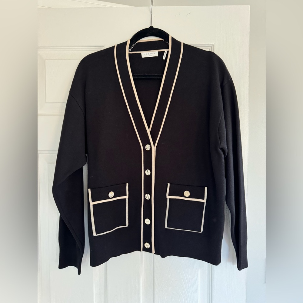 Sandro Black Cardigan with Silver Buttons